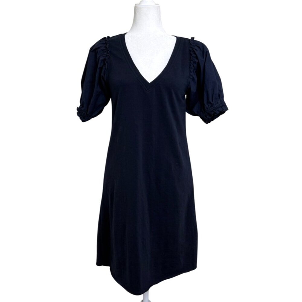 Sundays Womens Dress V-Neck Mila Puff Short Sleeve Navy Blue Size S